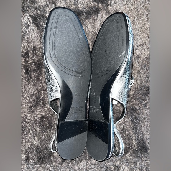 NWT Zara Silver Metallic Effect Slingback Ballet Flats Mules Slides Women 38 7.5 - Picture 11 of 14